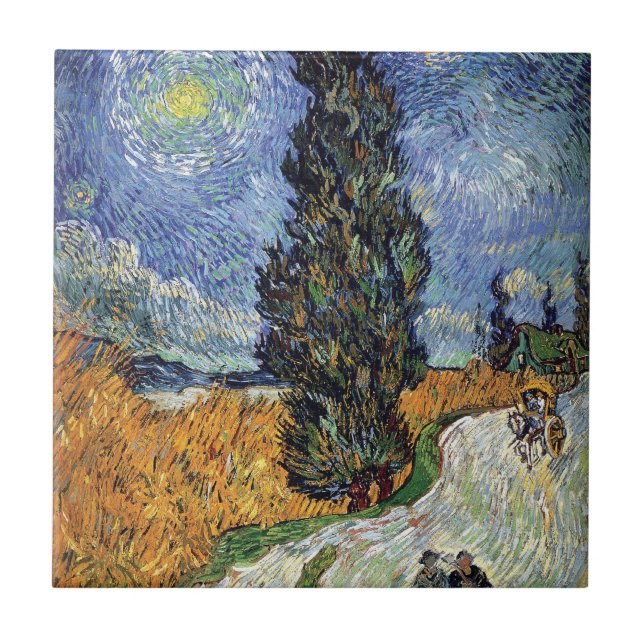 Van Gogh - Straße mit Fahrrädern Fliese (Vorderseite)
