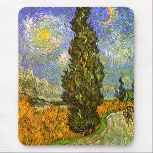 Van Gogh: Straße mit Zypresse und Stern Mousepad