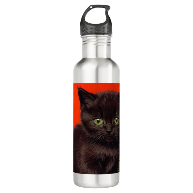 Van Gogh Style Black Cat Edelstahlflasche (Vorderseite)
