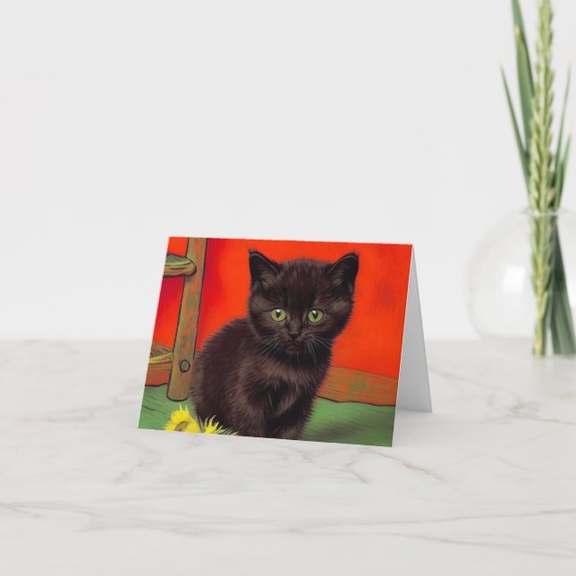 Van Gogh Style Black Cat Einladung (Vorderseite)
