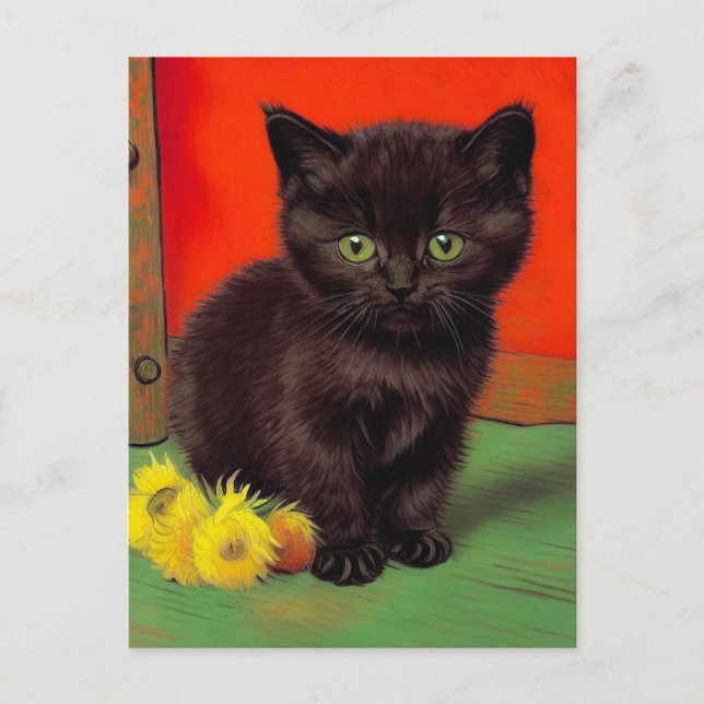 Van Gogh Style Black Cat Feiertagspostkarte (Vorderseite)