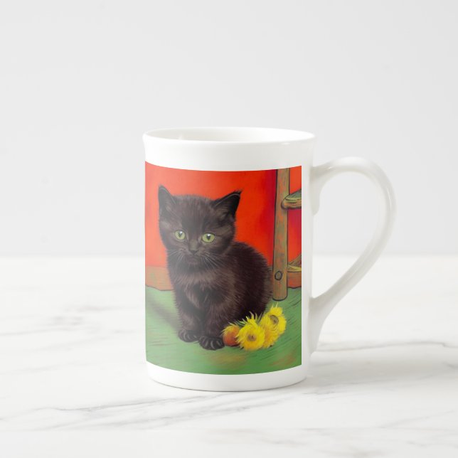 Van Gogh Style Black Cat Prozellantasse (Rechts)