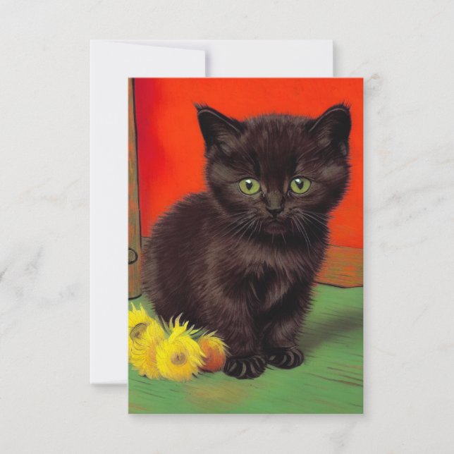 Van Gogh Style Black Cat RSVP Karte (Vorderseite)