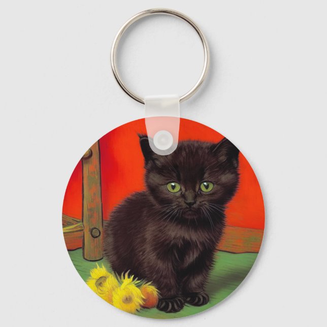 Van Gogh Style Black Cat Schlüsselanhänger (Vorderseite)