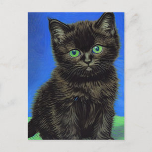 Van Gogh Style Black Kitten Feiertagspostkarte