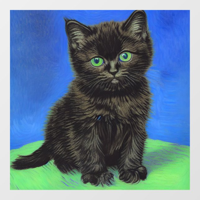 Van Gogh Style Black Kitten Fensteraufkleber (Blatt)