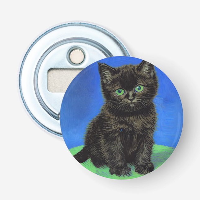 Van Gogh Style Black Kitten Flaschenöffner (Vorderseite)
