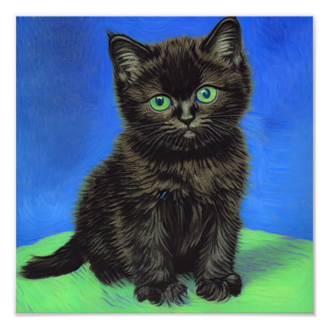 Van Gogh Style Black Kitten Fotodruck (Vorne)