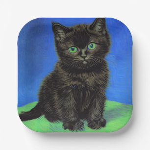 Van Gogh Style Black Kitten Pappteller