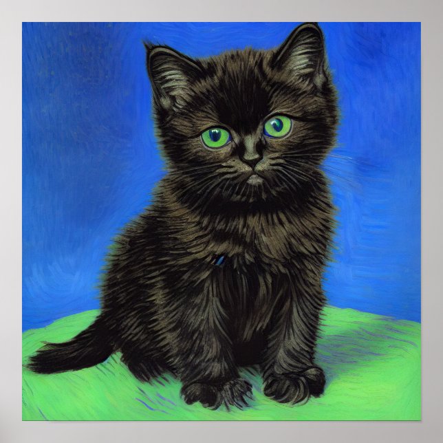 Van Gogh Style Black Kitten Poster (Vorne)