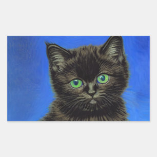 Van Gogh Style Black Kitten Rechteckiger Aufkleber