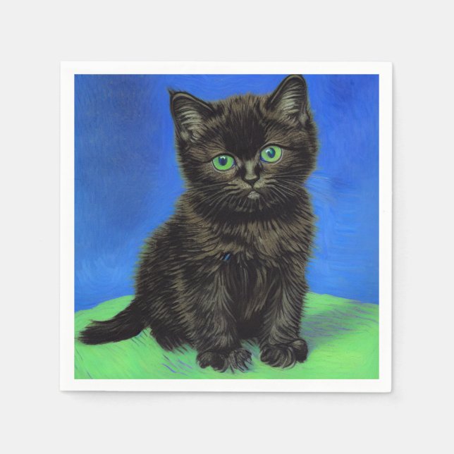 Van Gogh Style Black Kitten Serviette (Vorderseite)