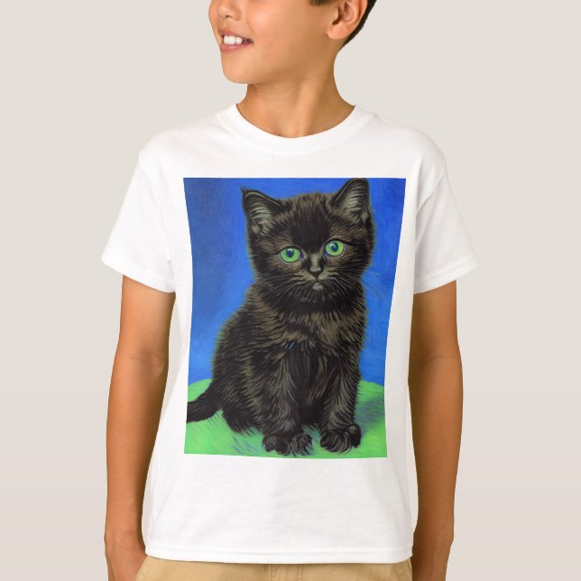 Van Gogh Style Black Kitten T-Shirt (Vorderseite)
