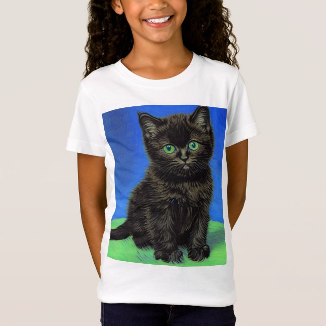Van Gogh Style Black Kitten T-Shirt (Vorderseite)