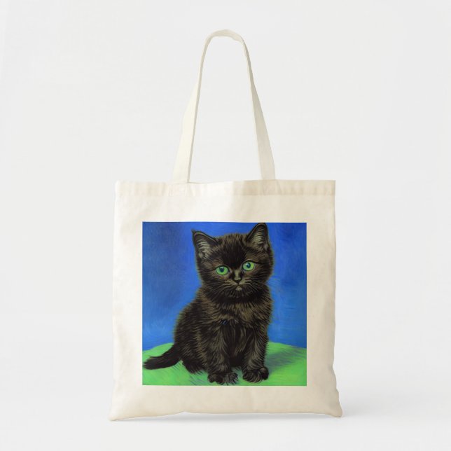 Van Gogh Style Black Kitten Tragetasche (Vorne)
