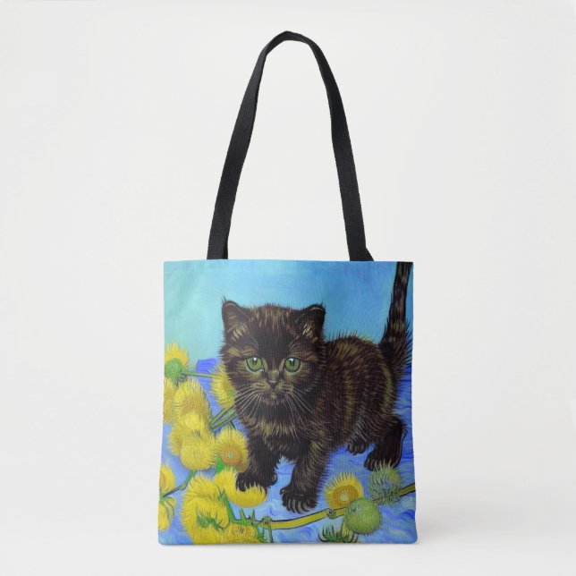 Van Gogh Style Cat mit Sonnenblumen (Vorderseite)