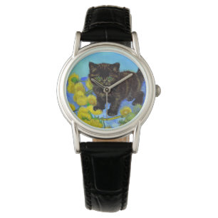 Van Gogh Style Cat mit Sonnenblumen Armbanduhr