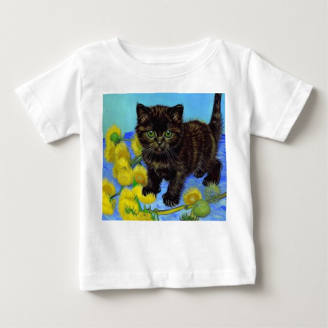 Van Gogh Style Cat mit Sonnenblumen Baby T-shirt (Vorderseite)
