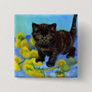 Van Gogh Style Cat mit Sonnenblumen Button