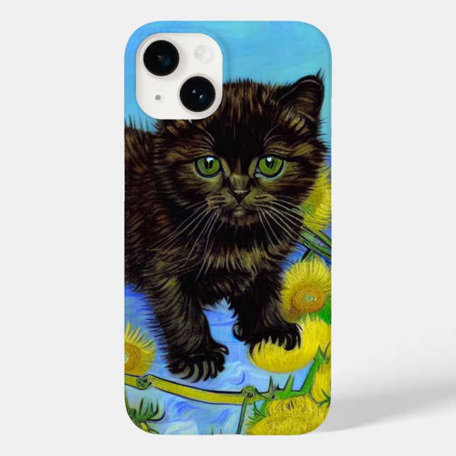 Van Gogh Style Cat mit Sonnenblumen Case-Mate iPhone Hülle (Rückseite)