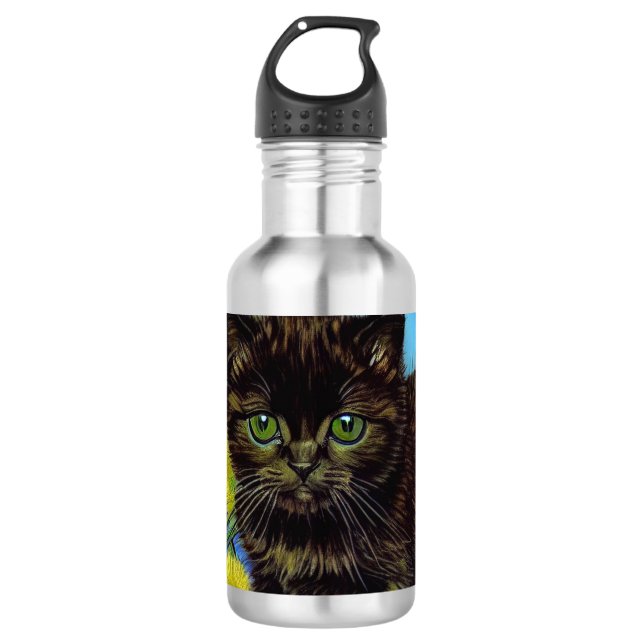 Van Gogh Style Cat mit Sonnenblumen Edelstahlflasche (Vorderseite)