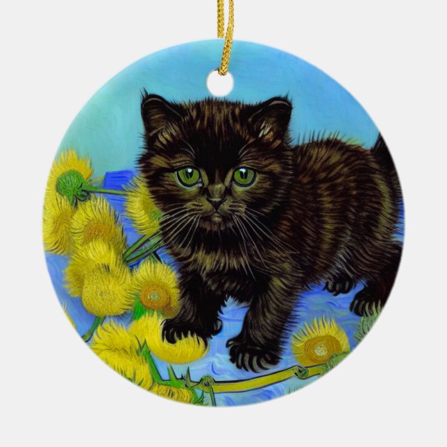 Van Gogh Style Cat mit Sonnenblumen Keramik Ornament (Vorne)