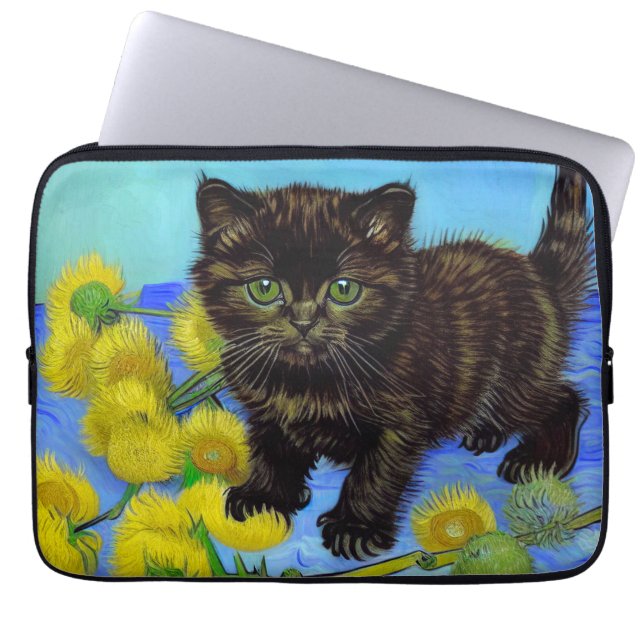 Van Gogh Style Cat mit Sonnenblumen Laptopschutzhülle (Vorderseite)