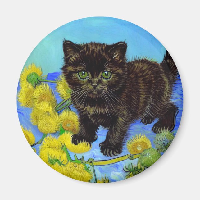 Van Gogh Style Cat mit Sonnenblumen Magnet (Vorne)