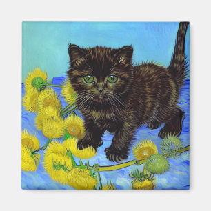 Van Gogh Style Cat mit Sonnenblumen Magnet