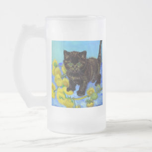 Van Gogh Style Cat mit Sonnenblumen Mattglas Bierglas