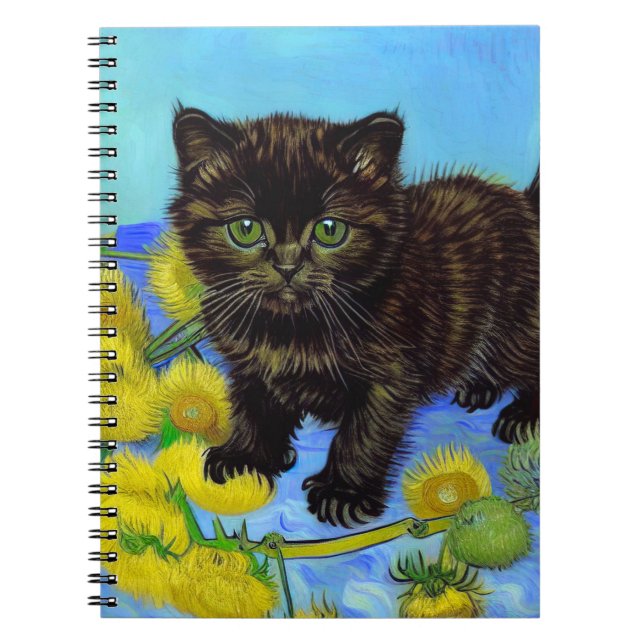 Van Gogh Style Cat mit Sonnenblumen Notizblock (Vorderseite)