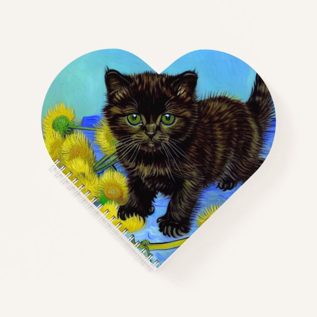 Van Gogh Style Cat mit Sonnenblumen Notizbuch (Vorderseite)