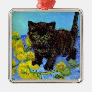 Van Gogh Style Cat mit Sonnenblumen Ornament Aus Metall