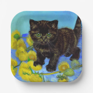 Van Gogh Style Cat mit Sonnenblumen Pappteller