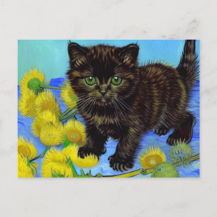 Van Gogh Style Cat mit Sonnenblumen Postkarte
