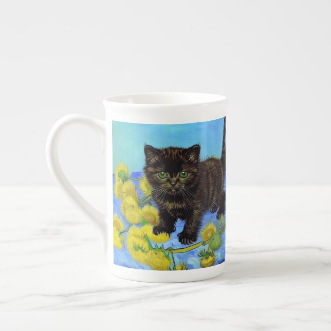 Van Gogh Style Cat mit Sonnenblumen Prozellantasse (Links)