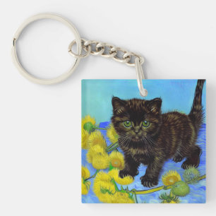 Van Gogh Style Cat mit Sonnenblumen Schlüsselanhänger