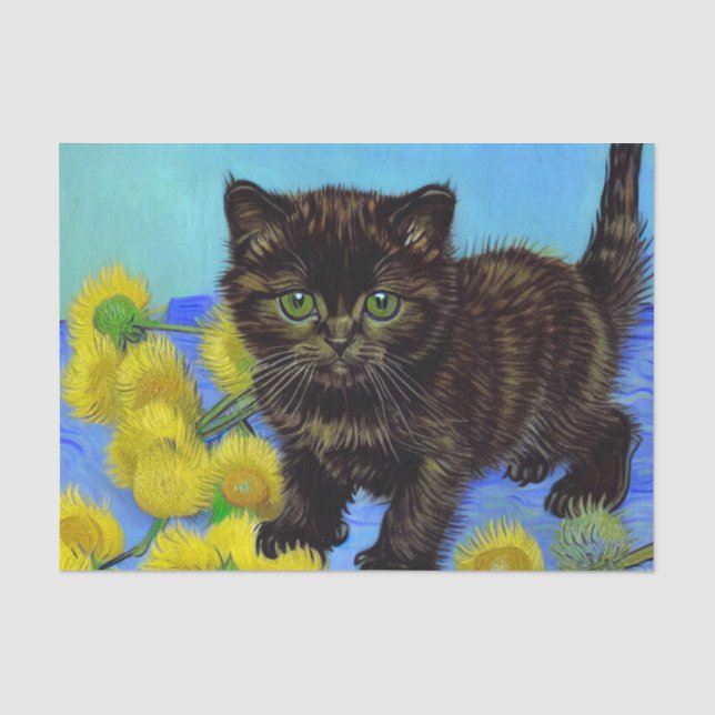 Van Gogh Style Cat mit Sonnenblumen Seidenpapier (Vorderseite)
