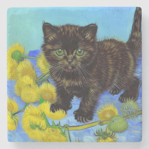 Van Gogh Style Cat mit Sonnenblumen Steinuntersetzer