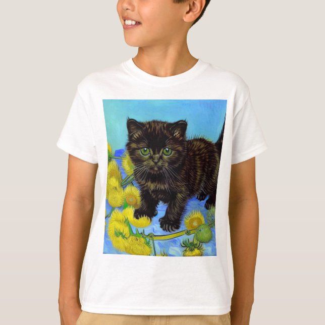Van Gogh Style Cat mit Sonnenblumen T-Shirt (Vorderseite)