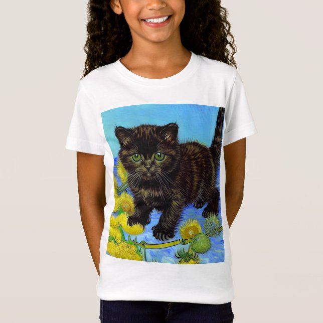 Van Gogh Style Cat mit Sonnenblumen T-Shirt (Vorderseite)