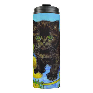 Van Gogh Style Cat mit Sonnenblumen Thermosbecher