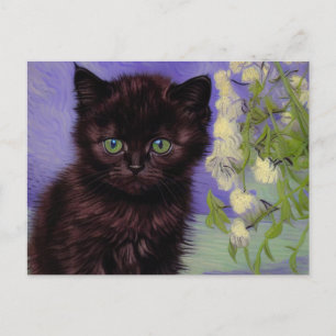 Van Gogh Style Cat mit weißen Blume Postkarte
