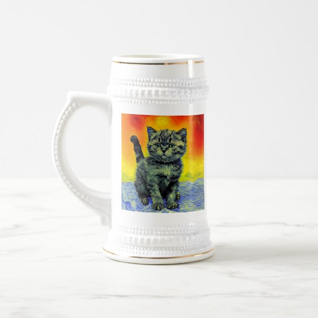 Van Gogh Style Cat Sunset Beach Bierglas (Links)