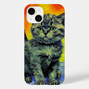 Van Gogh Style Cat Sunset Beach Case-Mate iPhone 14 Hülle