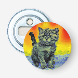 Van Gogh Style Cat Sunset Beach Flaschenöffner