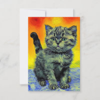 Van Gogh Style Cat Sunset Beach