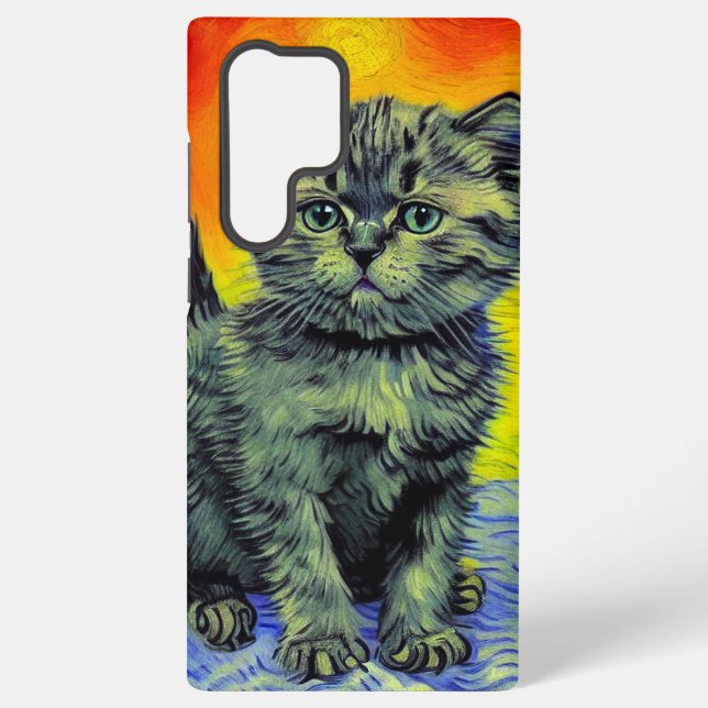Van Gogh Style Cat Sunset Beach Samsung Galaxy Hülle (Rückseite)