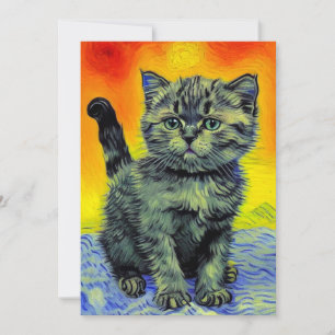 Van Gogh Style Cat Sunset Beach Save The Date