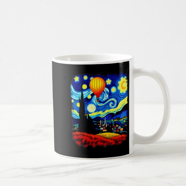 Van Gogh Style Hot Air Balloon Starry Night  Kaffeetasse (Rechts)